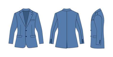 Suit  jacket vector template illustration ( with side view) |  blue