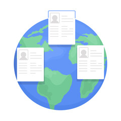 Fototapete - Global outsourcing semi flat color vector element. Overseas job positions. Editable concept. Full sized object on white. Simple cartoon style illustration for web graphic design and animation