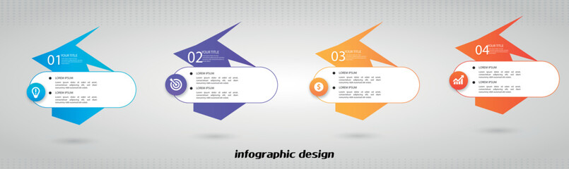 Business infographic design template with 4 options, steps or processes. Can be used for workflow layout, diagram, annual report, web design