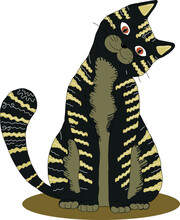 A Black Cat With Yellow Stripes. Vector File For Designs.