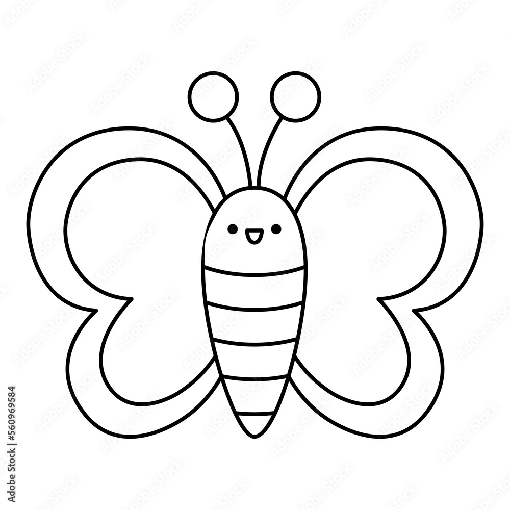 Vector black and white kawaii flying butterfly icon for kids. Cute line  animal illustration or coloring page. Funny cartoon character. Adorable  insect clipart. Stock Vector | Adobe Stock, image size:1000x1000