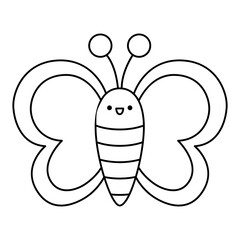 Wall Mural - Vector black and white kawaii flying butterfly icon for kids. Cute line animal illustration or coloring page. Funny cartoon character. Adorable insect clipart.