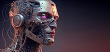 Portrait Of Cyborg Robot Head. Generative AI	
