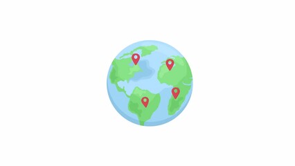 Poster - Animated earth with red pins. Round-the-world trip. Traveling. Flat cartoon style element HD video footage. Color illustration on white background with alpha channel transparency for animation