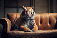 Beautiful Tiger Sitting On The Couch