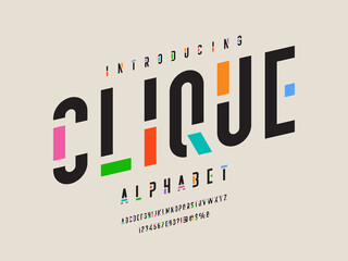 Poster - colorful abstract style alphabet design with uppercase, numbers and symbols