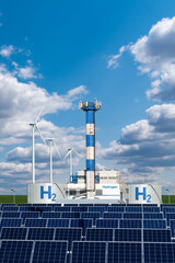 Sticker - Hydrogen factory concept. Hydrogen production from renewable energy sources	