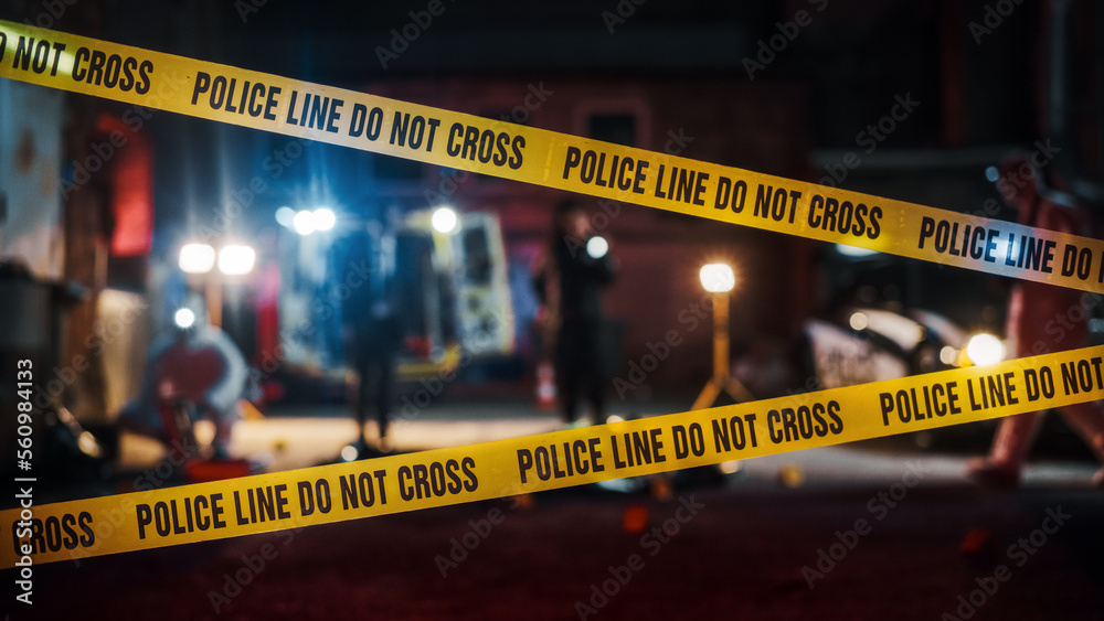 Crime Scene at Night Crime Scene Investigation Team Working on a