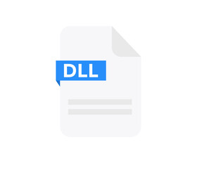 Poster - File format DLL logo design. Document file icon, internet, extension, sign, type, presentation, graphic, application. Element for applications, web sites, data services vector design and illustration.