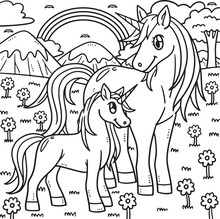 Mother Unicorn And Baby Unicorn Coloring Page