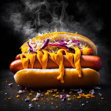 Delicious Hotdog With Dripping Cheese Mustar Onion Smoke Barbecue Grilled Restaurant Flyer