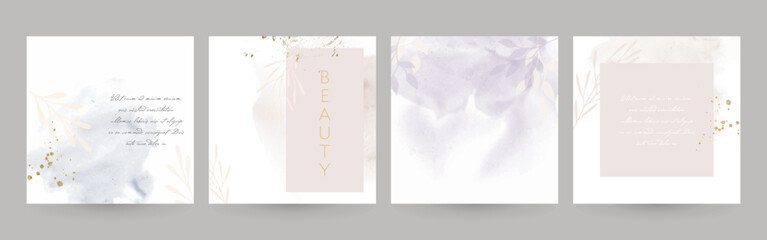 elegant watercolor layouts in neutral lilac beige. floral design for social media post, jewelry, cos