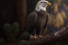 A Painting Of A Bald Eagle Perched On A Tree Branch, Generative AI