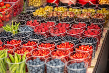 Different Berries In Market Vegan Food