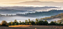 Val D' Elsa. Toscana. Panorama Di Valli E Colline All'alba Vicino A San Gimignano