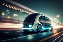 Hi-tech Future Car With Light Trail And Speed Blur Cityscape Background	
