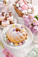 Canvas Print - Sweet pastries on Easter table in pastel colors