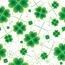 Bright Seamless Pattern With Four-leaf Clover On Transparent Background. St. Patrick's Day Vector Illustration