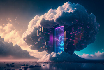 Cloud computing technology concept. Futuristic illustration AI generated	
