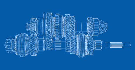 Poster - Gearbox sketch. Vector