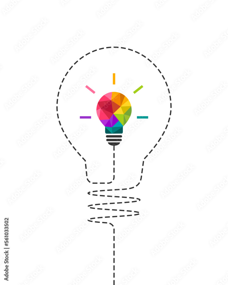 Big idea concept with colorful light bulb and dash line. Dashed line ...