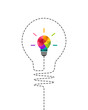 Big idea concept with colorful light bulb and dash line. Dashed line forming lightbulb shape as thinking, inspiration, innovation and invention symbol.