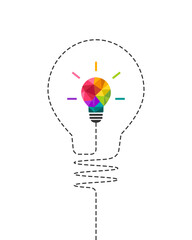 Poster - big idea concept with colorful light bulb and dash line. dashed line forming lightbulb shape as thin