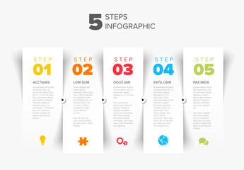 Poster - five vertical white stripe steps progress page template