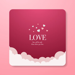 Fototapete - Pink valentine day greeting card messages with square template background. Elegant valentine's day instagram post template. Vector illustration