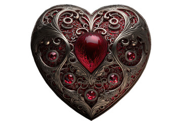 Sticker - red gemstone filigree decorative heart ornament. Generative AI picture.