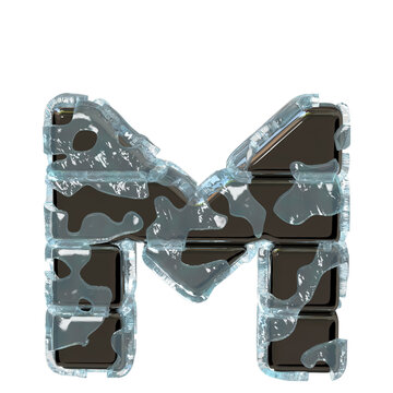 Metal letters in ice. letter m