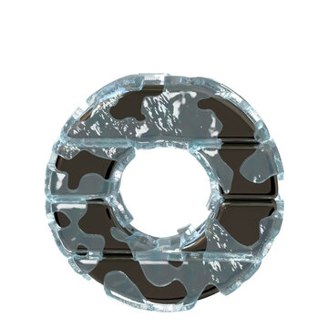 Metal letters in ice. letter o