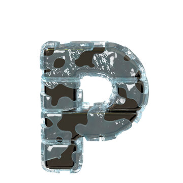 Metal letters in ice. letter p