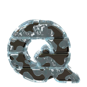 Metal letters in ice. letter q