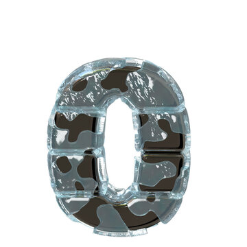 Metal letters in ice. number 0