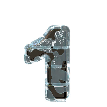 Metal letters in ice. number 1