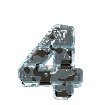 Metal letters in ice. number 4