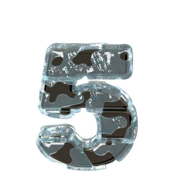 Metal letters in ice. number 5
