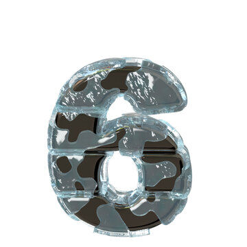 Metal letters in ice. number 6
