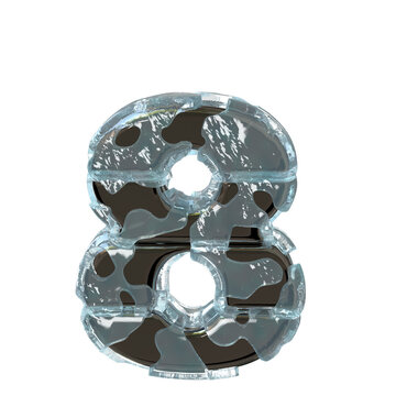 Metal letters in ice. number 8