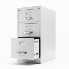 Closeup of a file cabinet 3d render isolated on a white background