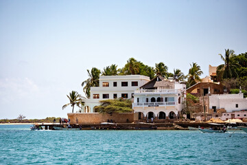 View of Shela town in Lamu island, old white houses in Lamu, Kenya