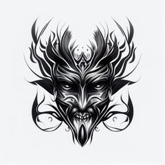 Wall Mural - black and white devil head tattoo design - By Generative AI