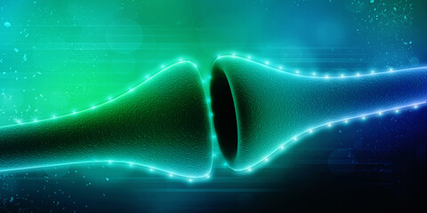 Wall Mural - synapse and neuron cells sending electrical chemical signals. 3d rendering