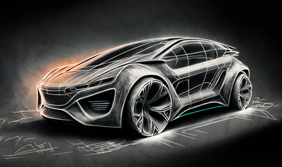 Modern car design sketch. Generative AI