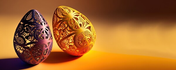 Sticker - bright carved easter egg decorations. Generative AI picture.