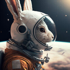 Wall Mural - Generative ai rabbit astronaut in cosmonaut suit exploring outer space universe