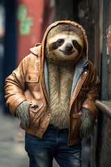 Sloth wearing fashion urban streetwear..Generative AI