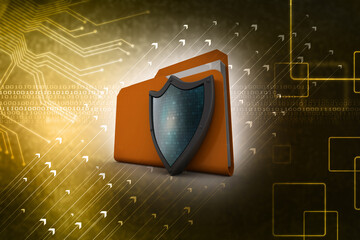 Poster - laptop folder with shield. Isolated 3d rendering image