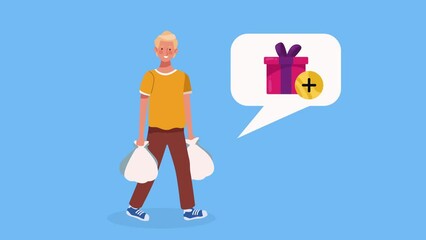 Poster - blond man with shopping bags